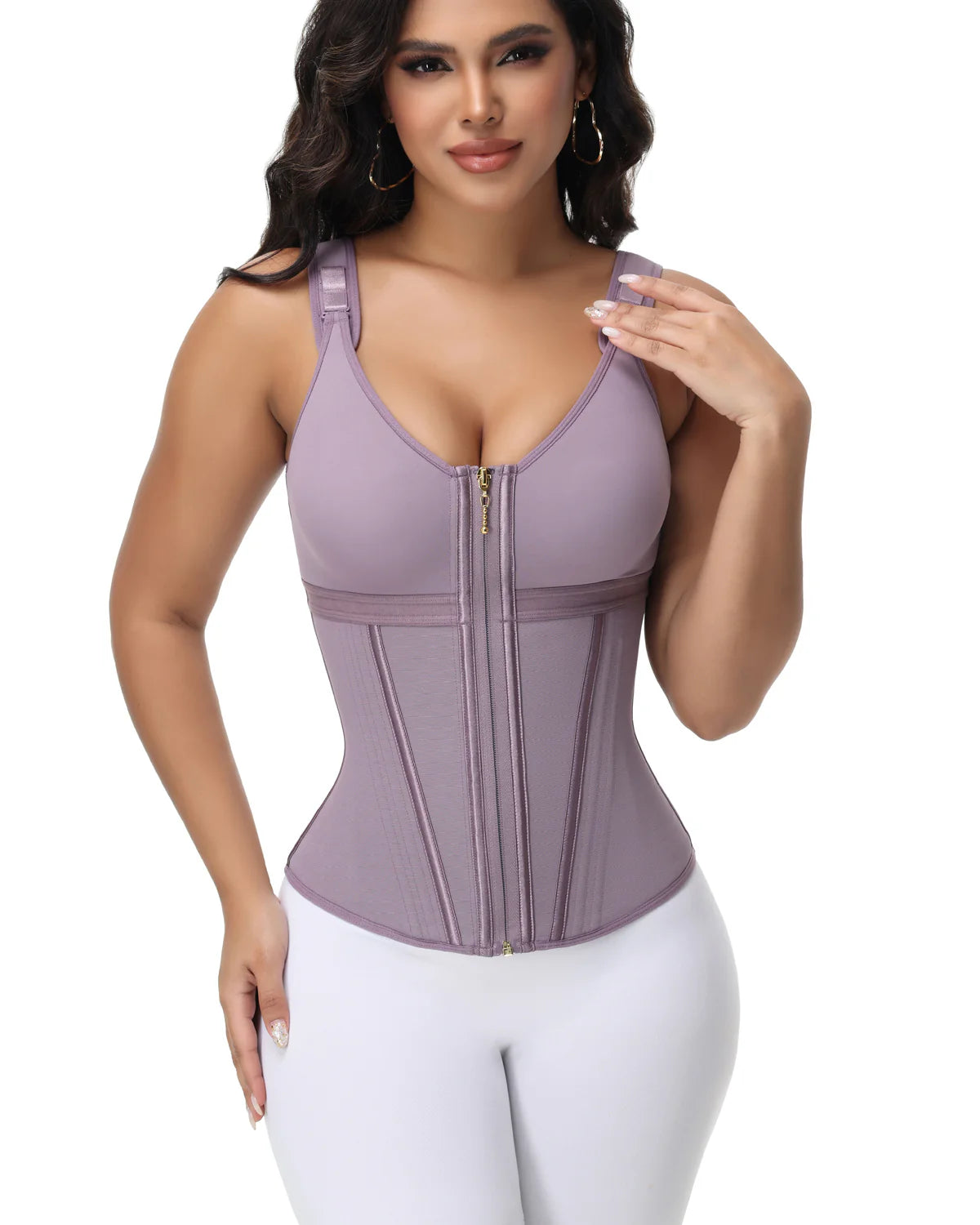 Milimom® Women's Boned Latex Zipper Corset Tummy Control Body Shaper Vest With Bra