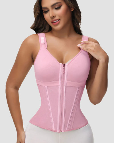 Milimom® Women's Boned Latex Zipper Corset Tummy Control Body Shaper Vest With Bra