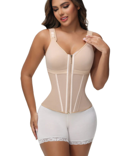 Milimom® Women's Boned Latex Zipper Corset Tummy Control Body Shaper Vest With Bra