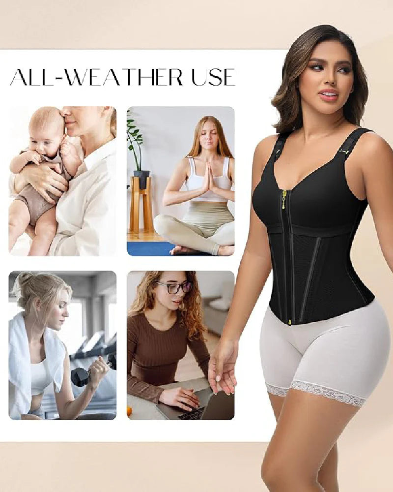 Milimom® Women's Boned Latex Zipper Corset Tummy Control Body Shaper Vest With Bra