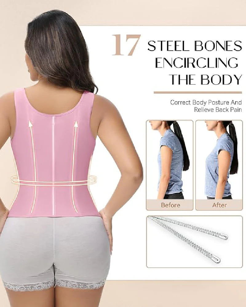 Milimom® Women's Boned Latex Zipper Corset Tummy Control Body Shaper Vest With Bra