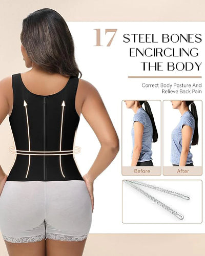 Milimom® Women's Boned Latex Zipper Corset Tummy Control Body Shaper Vest With Bra