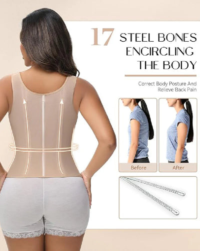 Milimom® Women's Boned Latex Zipper Corset Tummy Control Body Shaper Vest With Bra