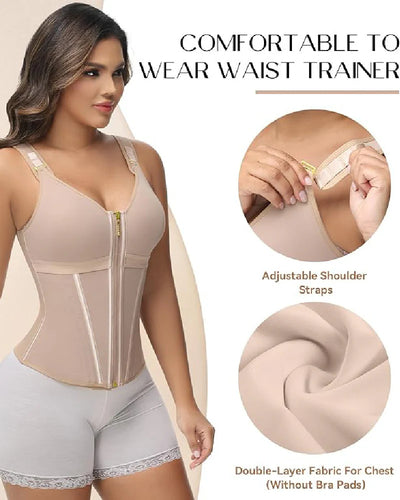 Milimom® Women's Boned Latex Zipper Corset Tummy Control Body Shaper Vest With Bra