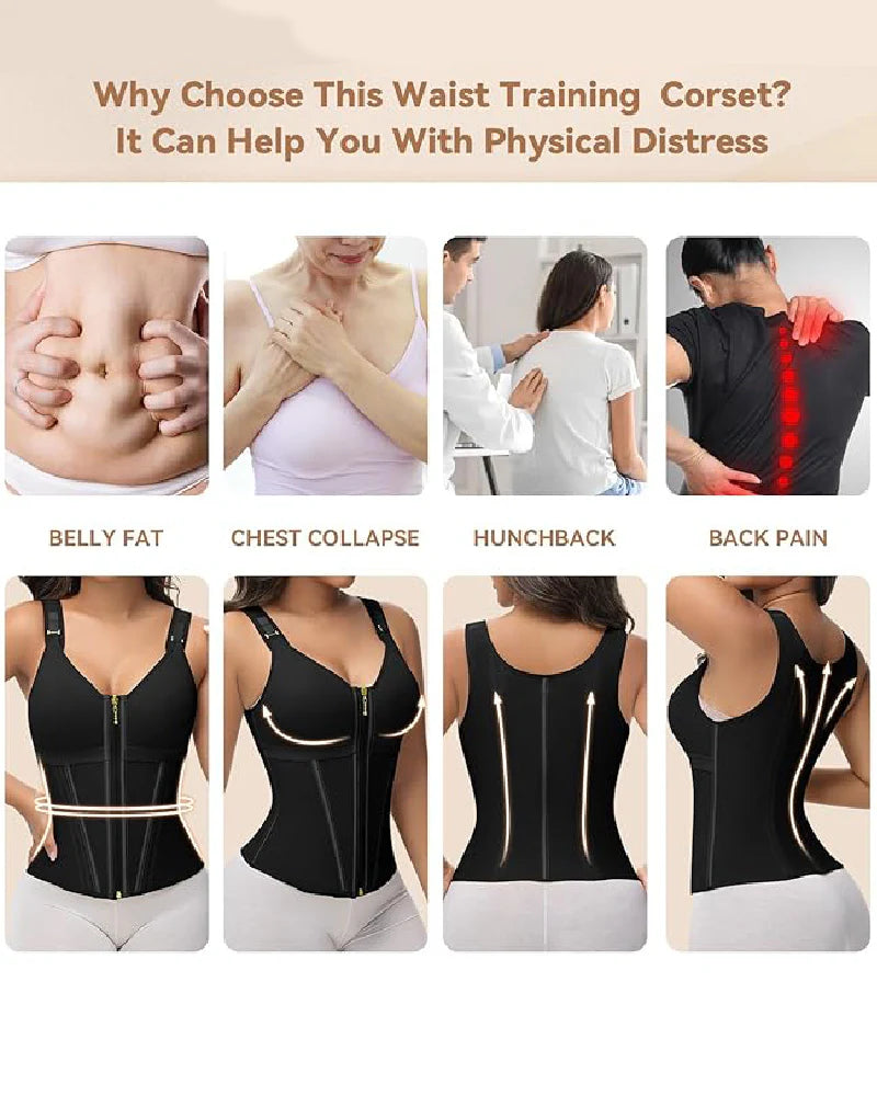 Milimom® Women's Boned Latex Zipper Corset Tummy Control Body Shaper Vest With Bra