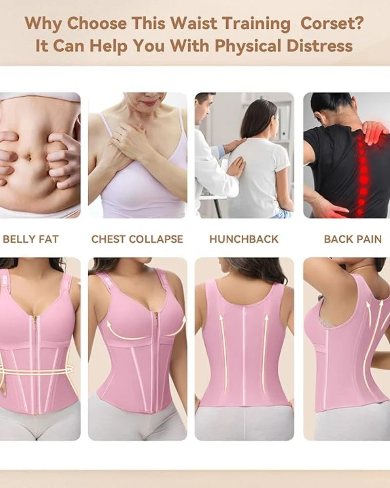 Milimom® Women's Boned Latex Zipper Corset Tummy Control Body Shaper Vest With Bra