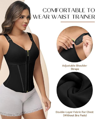 Milimom® Women's Boned Latex Zipper Corset Tummy Control Body Shaper Vest With Bra