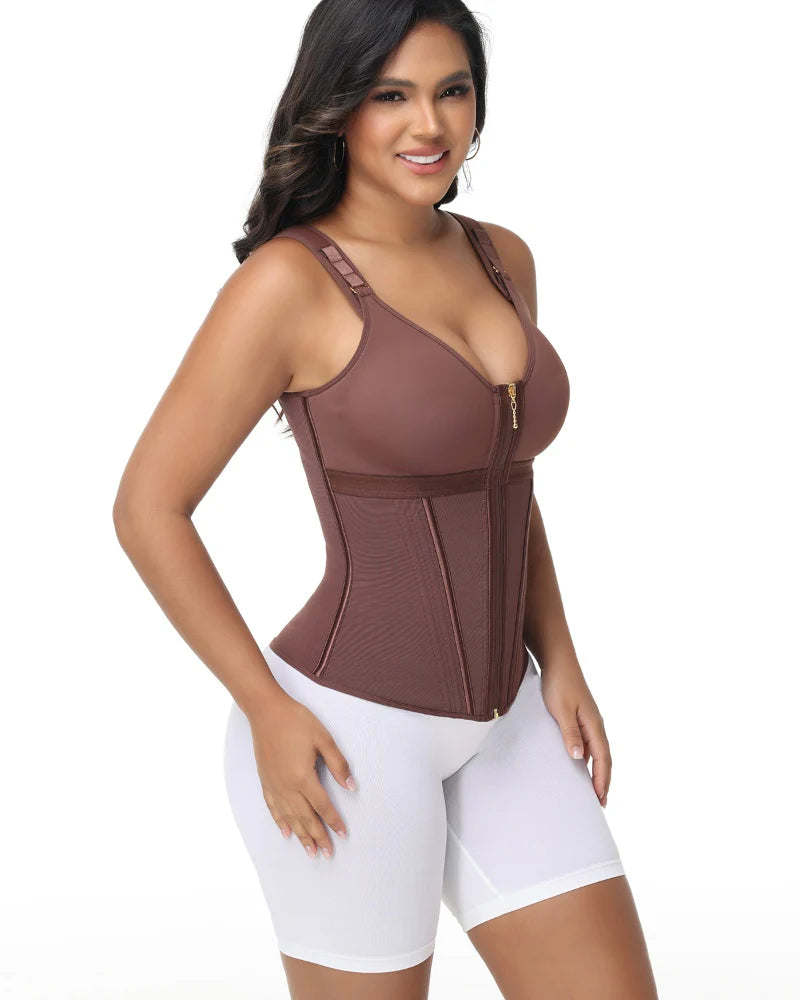 Milimom® Women's Boned Latex Zipper Corset Tummy Control Body Shaper Vest With Bra