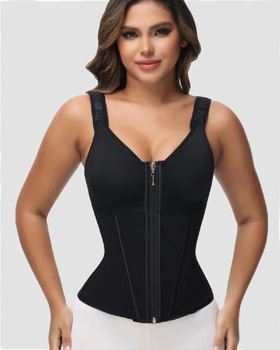 Milimom® Women's Boned Latex Zipper Corset Tummy Control Body Shaper Vest With Bra