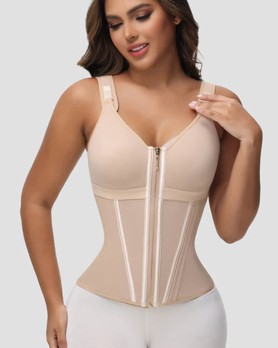 Milimom® Women's Boned Latex Zipper Corset Tummy Control Body Shaper Vest With Bra
